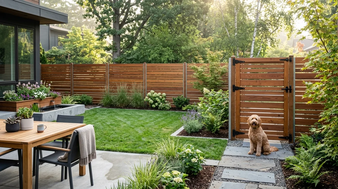 Horizontal Wood Slat Dog Fence
